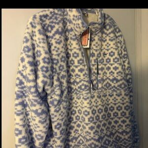 Vineyard Vines Blue and Cream Fleece 1/4 zip